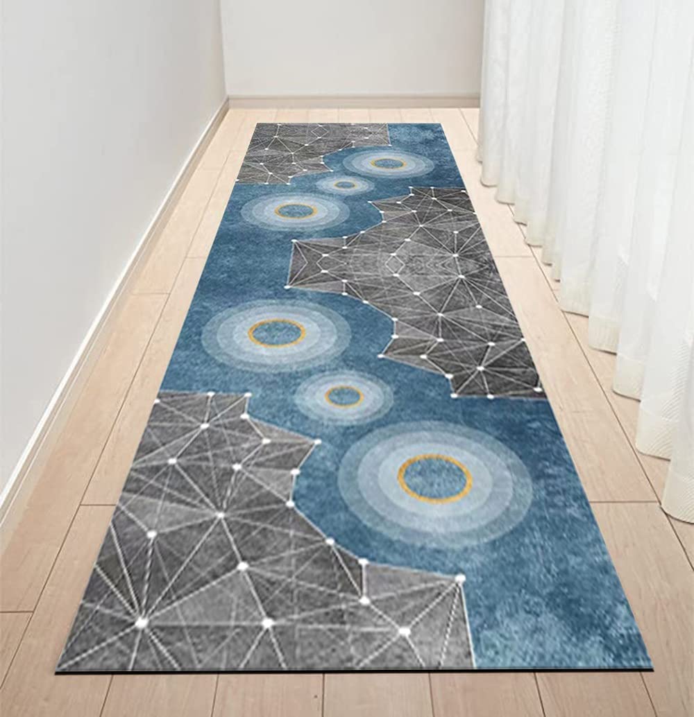 Tappeto Passatoia Cucina Antiscivolo Lavabile 90x140cm 3D Ingresso Tappeto Runner Corridoio Blu Grigio, Dimensioni Personalizzabili