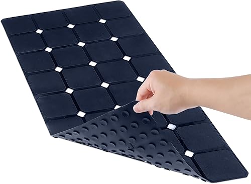 Tapete de silicona para bañera de 15 x 28 pulgadas, tapete plegable antideslizante con ventosas fuertes y grandes agujeros de drenaje, duradero y