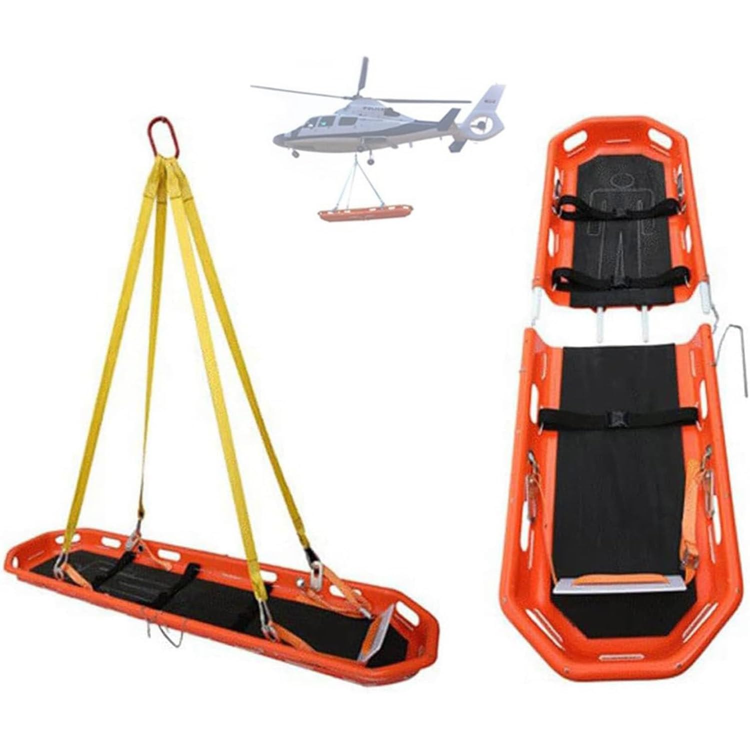 Faltbare Korbtrage, Hubschrauber-Rettungskorbtrage mit spezieller Schlinge, tragbare teilbare Hochleistungstrage für die Luft-, See- und Bergrettung
