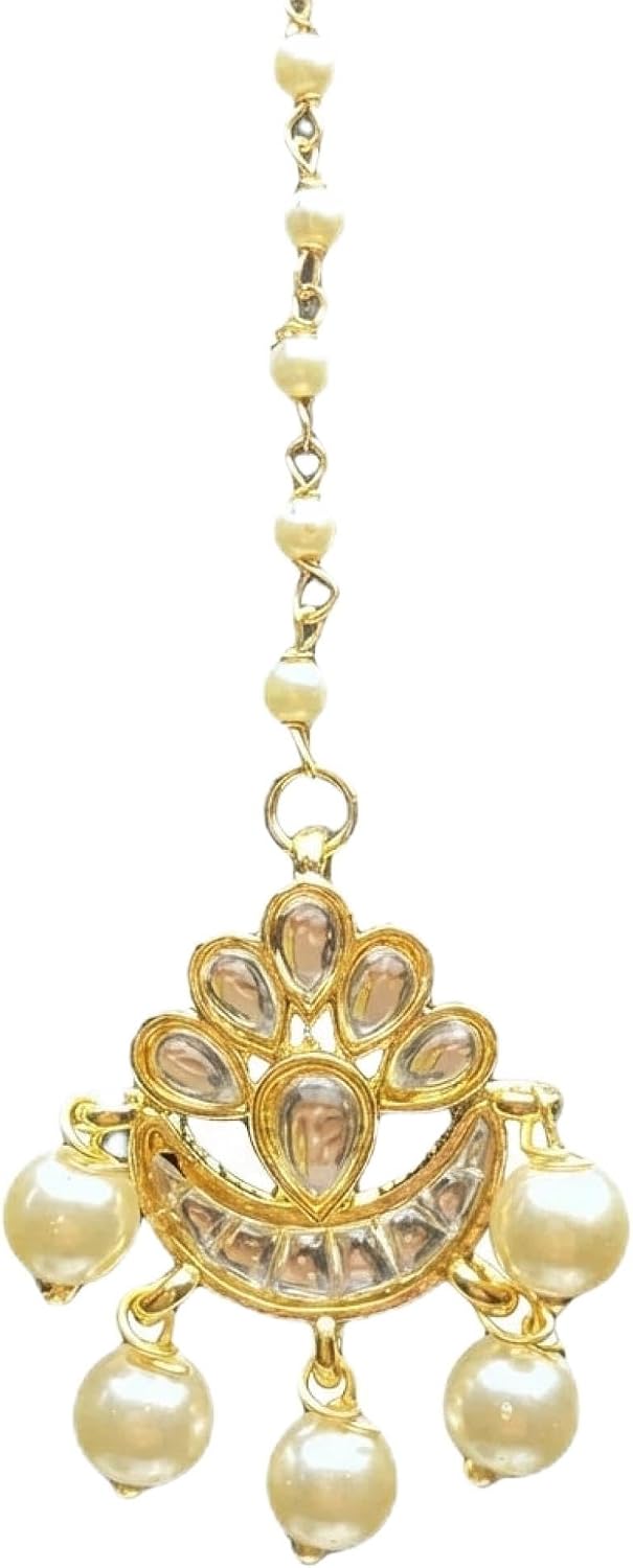 LOVENSPIRE Chand Tikka with Gold Plating - Traditional Indian Maang Tikka for Women, Studded Bridal Wedding Forehead Jewelry, Crescent Moon Hair Accessory Gift for Her