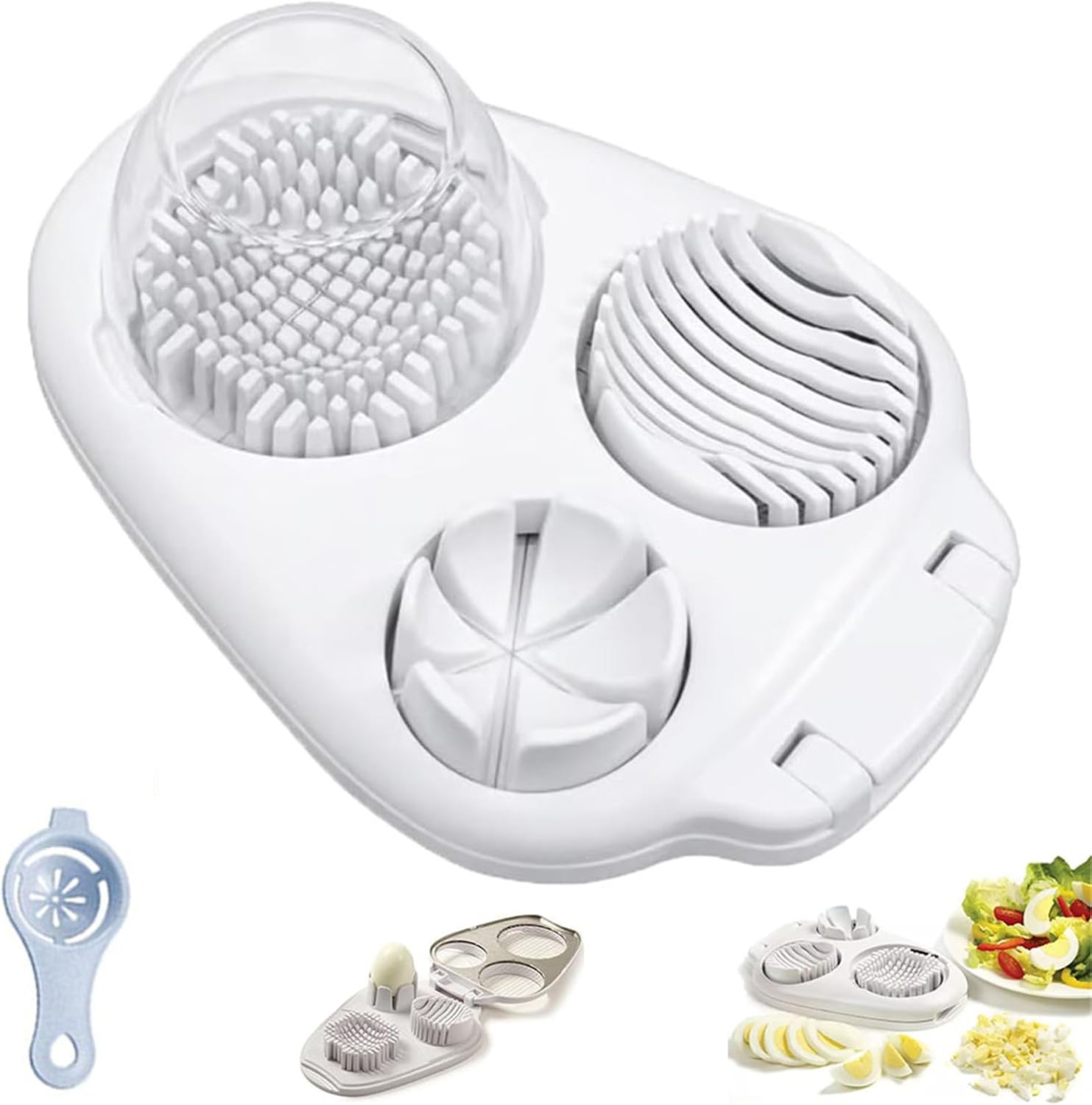 3 Way Egg Slicer for Hard Boiled Eggs, 3 in 1 Egg Slicer, 3 Slice Modes Handy Egg Cutter for Kitchen, Press-Type Egg Chopper Tool, Multifunctional Eggs Breaker and Dicer-2pcs