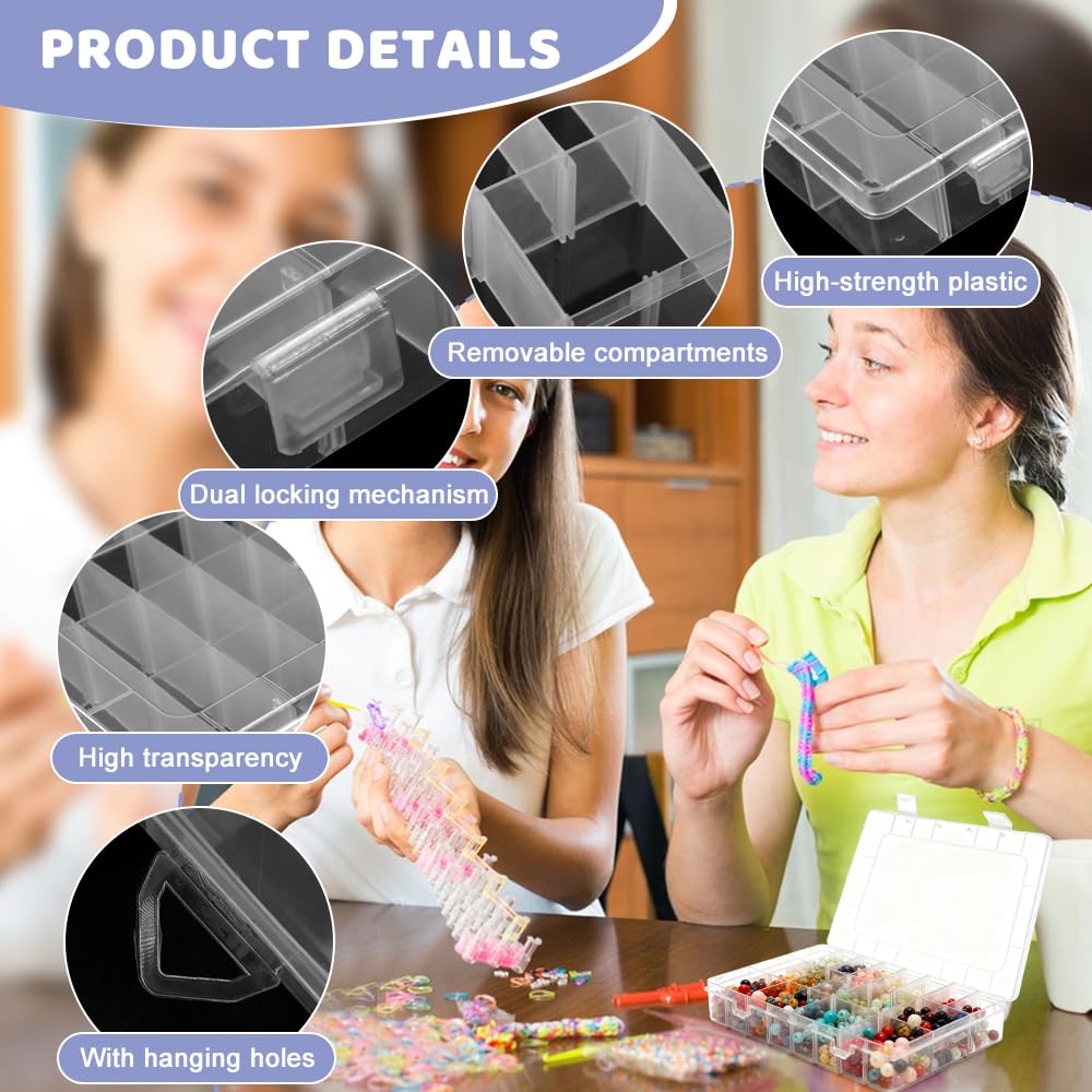 Caja Organizadora Plastico Transparente 24 Compartimientos Ajustables Apilable con Tapa para Joyas Tornillos Cuentas