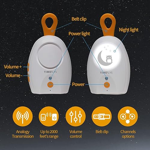 Miniatura 4 de TimeFlys Audio Baby Monitor 2024 versión actualizada Paladin, portátil, recargable, alcance extra largo de hasta 2000 pies, luz nocturna, sonido de