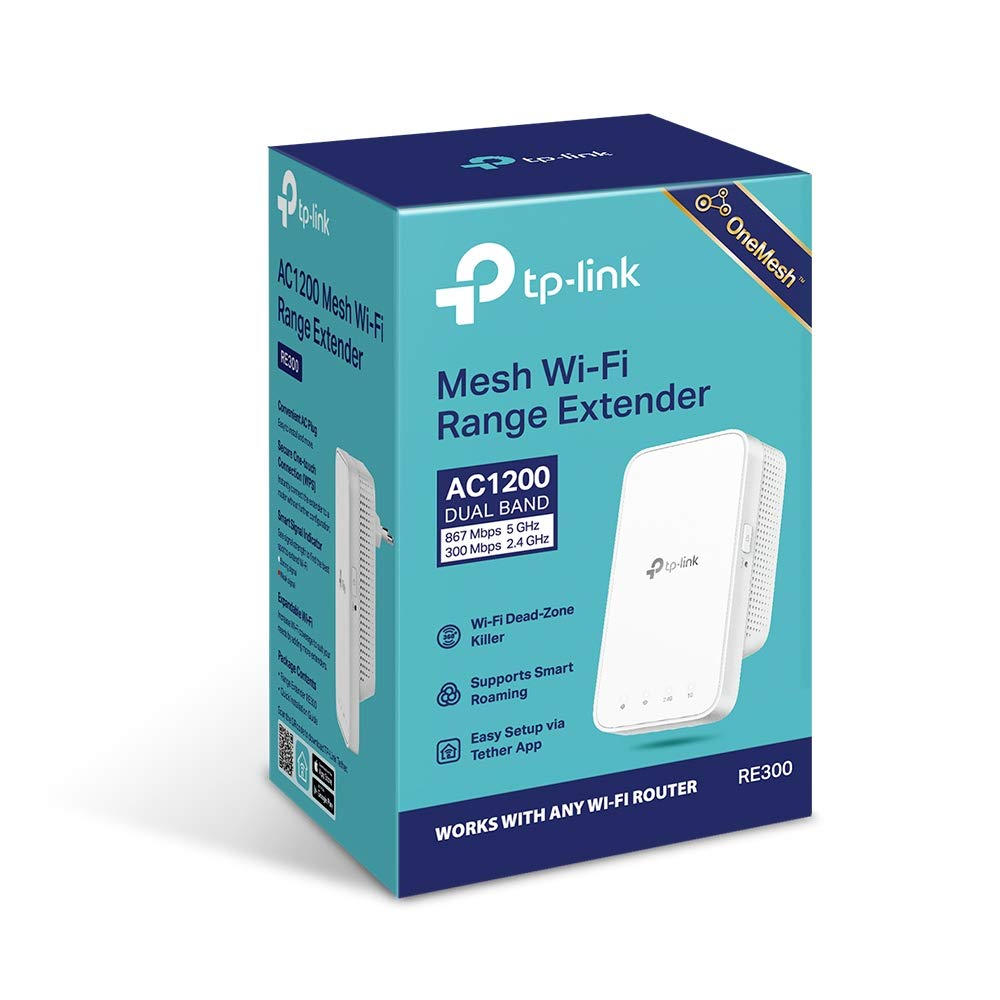 MERCUSYS OneMesh RE300 Mesh Ripetitore WiFi Wireless, Dual-Band 1200Mbps, Tecnologia, Compatibile con Modem Router, Bianco