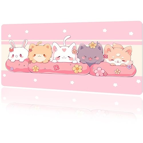 MAYCARI Cute Desk Mat Kawaii Mousepad, Anime Aesthetics Desk Pad XXL Cute Pink Cats Buuny Mouse Pad Computer Keyboard Mat, Office Desk Pad Protector 31.5"X15.7" - 31.5"x15.7"x0.12" - Pink Cats Buuny