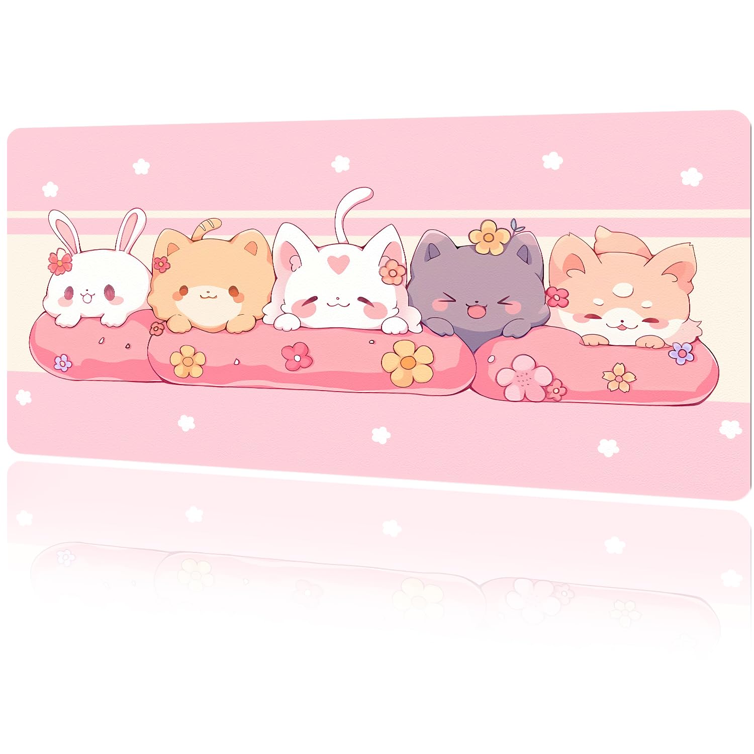 MAYCARICute Desk Mat Kawaii Mousepad, Anime Aesthetics Desk Pad XXL Cute Pink Cats Buuny Mouse Pad Computer Keyboard Mat, Office Desk Pad Protector 31.5"X15.7"