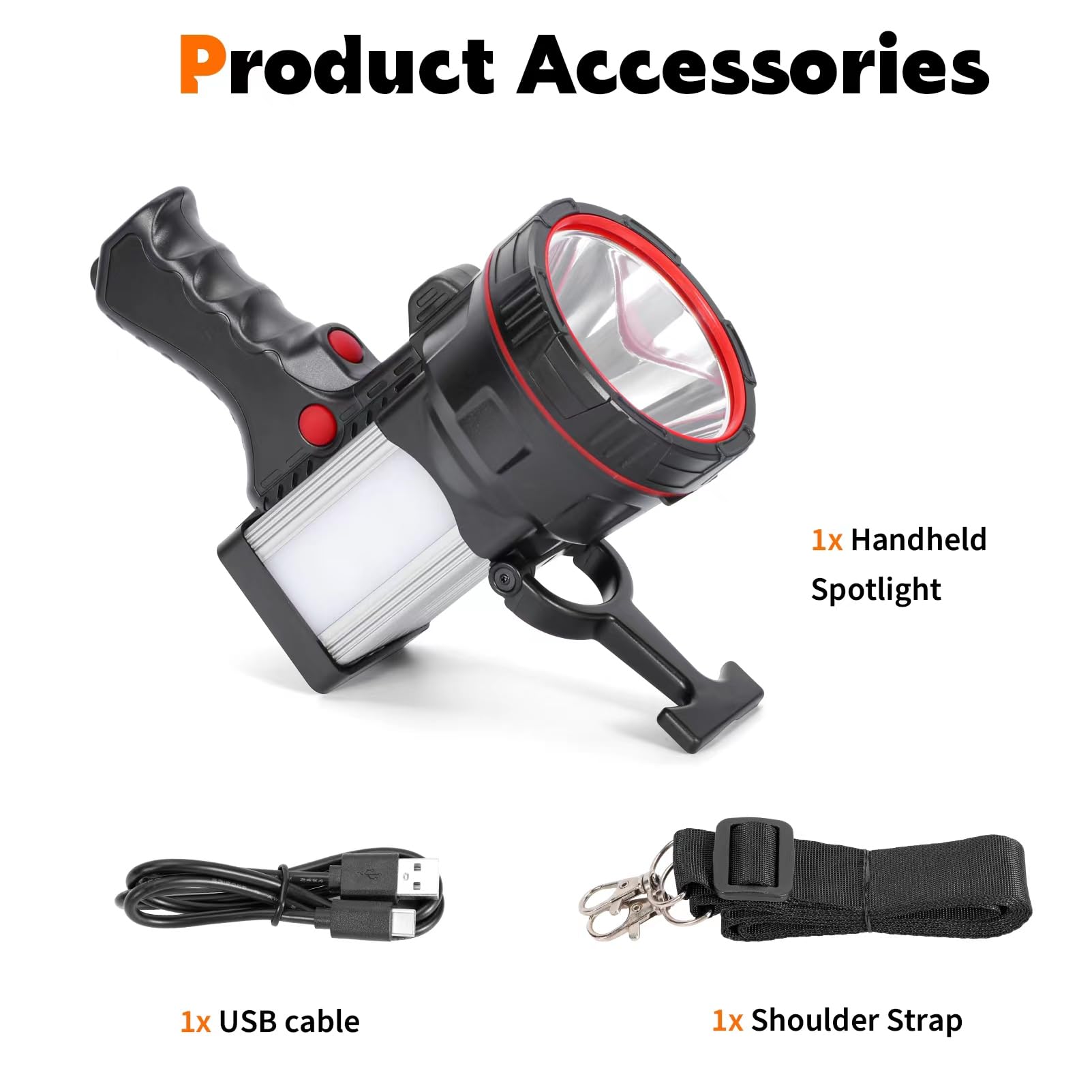 Linterna LED recargable de mano superbrillante de larga duración con cargador de salida USB para exteriores (luz blanca)