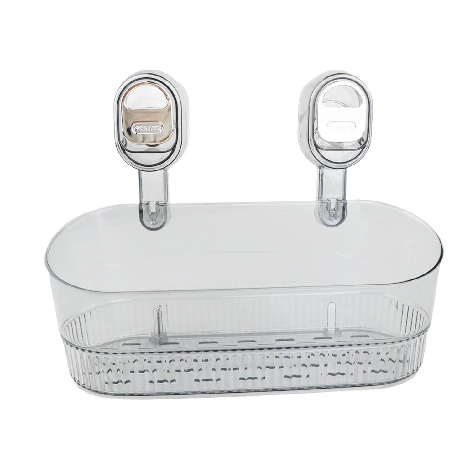 Transparent Wall Mounted Storage Basket with Strong Suction Hooks | No-Drill Bathroom & Kitchen Organizer | Waterproof Plastic Shelf for Shampoo, Soap & Accessories