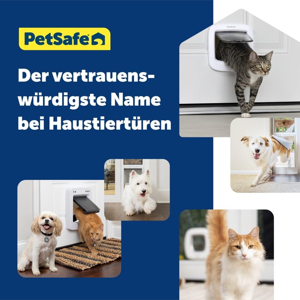 PetSafe Manuelle Katzenklappe, Handverriegelung mit 4 Verschlussoptionen, Mit Wetterdichtung, Katzen bis 7 kg, Weiß