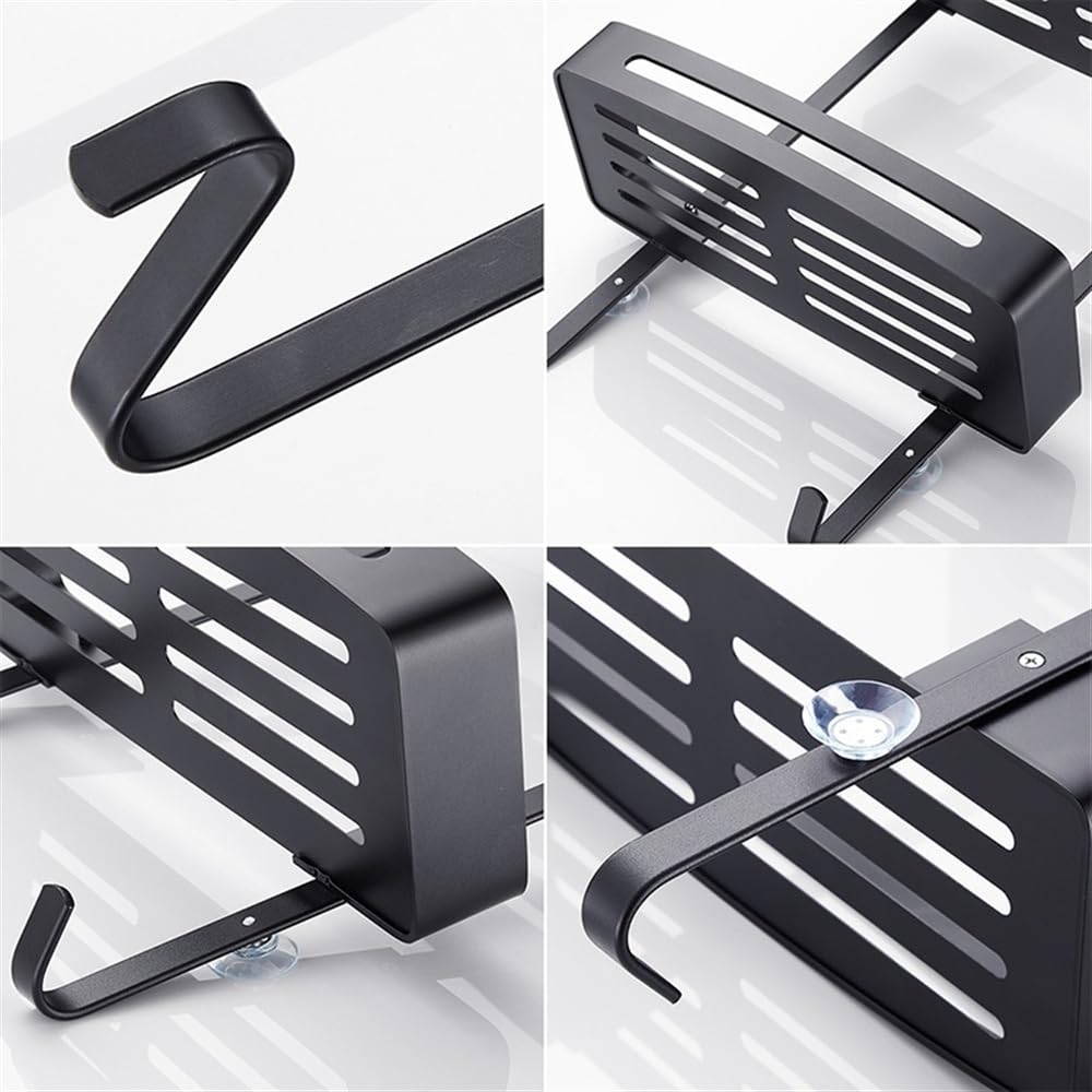 Portaoggetti Doccia Portaoggetti sopra la porta della doccia, organizer da appendere alla doccia con 2 ripiani e ganci, mensola for doccia senza fori for il bagno, nero/argento Mensole Bagno(Nero)