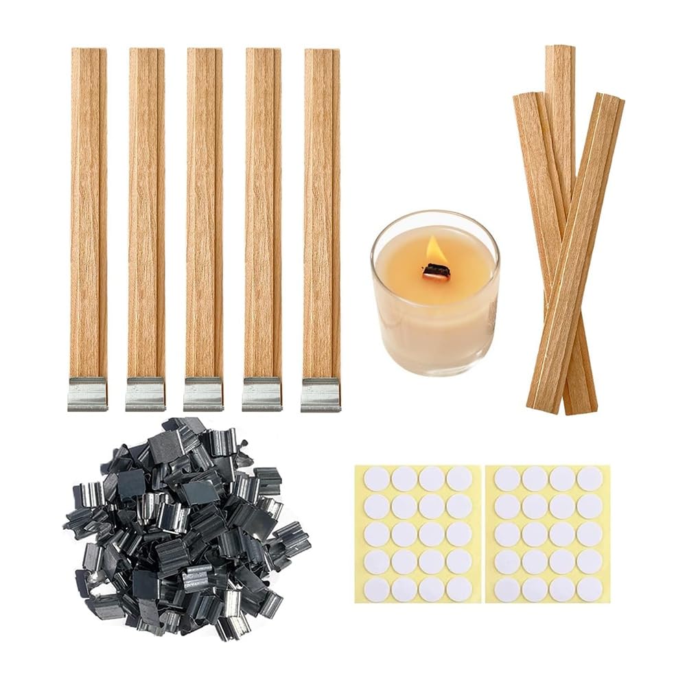 Mèches en bois pour la fabrication de bougies artisanales double couche avec supports, kit de 60