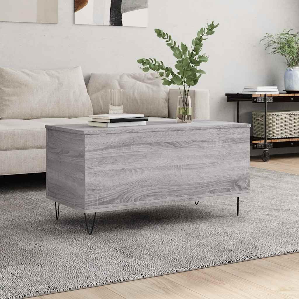 Générique Stolik kawowy Sonoma szary 90x44,5x45 cm Drewno inżynierskie | Podnoszona góra, ukryte przechowywanie, metalowe nóżki, uniwersalne do salonu