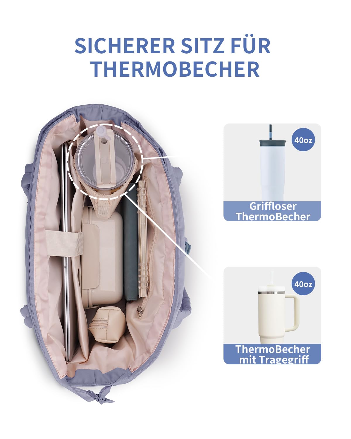Sac Fourre-tout Puffer 2 Pièces pour Femme, Sac Cabas avec Poche Isotherme pour Bouteille 40oz et Compartiment Laptop 15,6", Idéal pour le Travail, l'Université, les Voyages (Brevet en Cours)