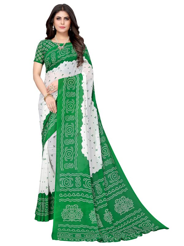 Satrani Women'S Bandhani Printed Georgette Saree With Unstitched Blouse Piece