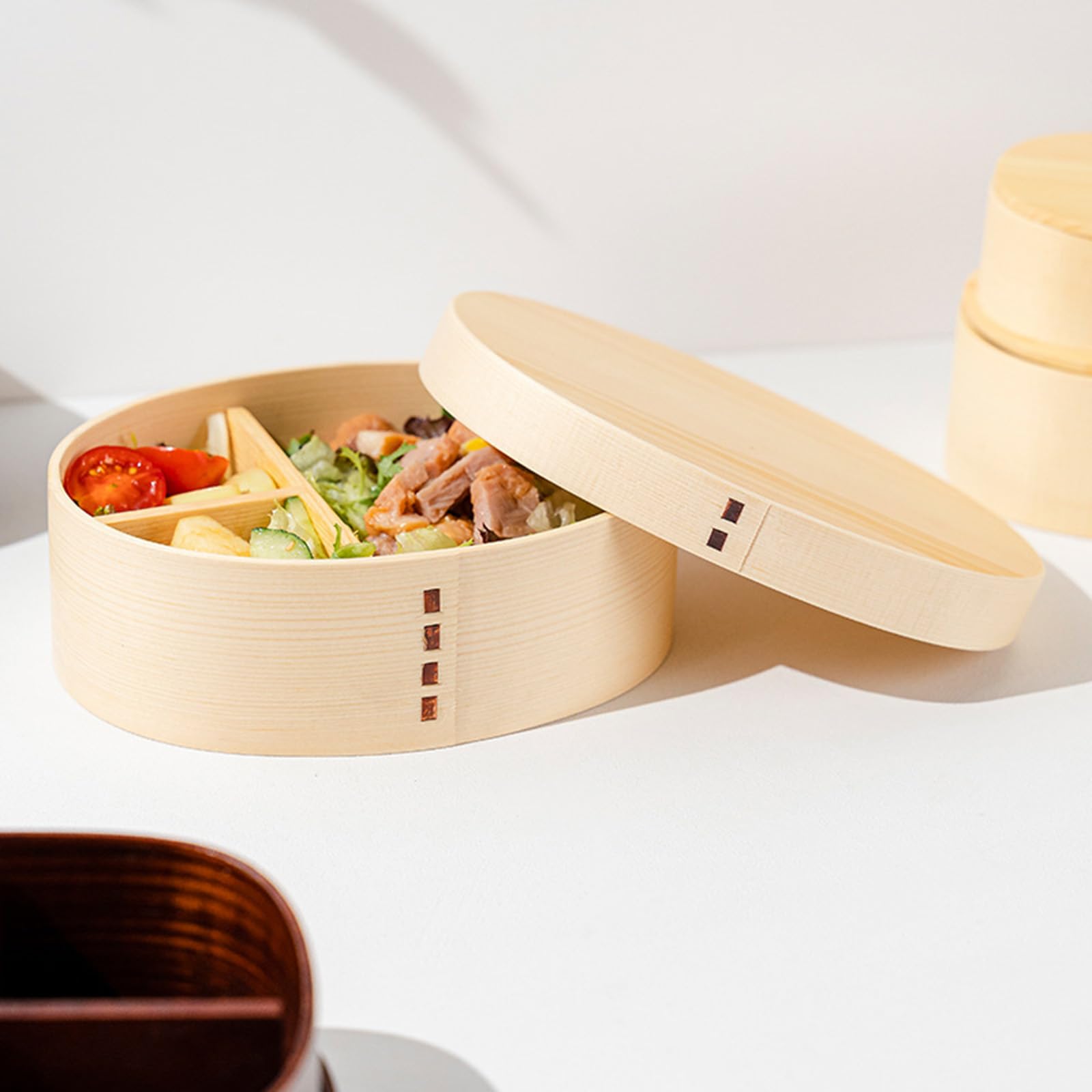 Boîte à bento japonaise traditionnelle en bois naturel à 3 compartiments pour enfants et adultes - Écologique - Parfait pour l'école et le travail