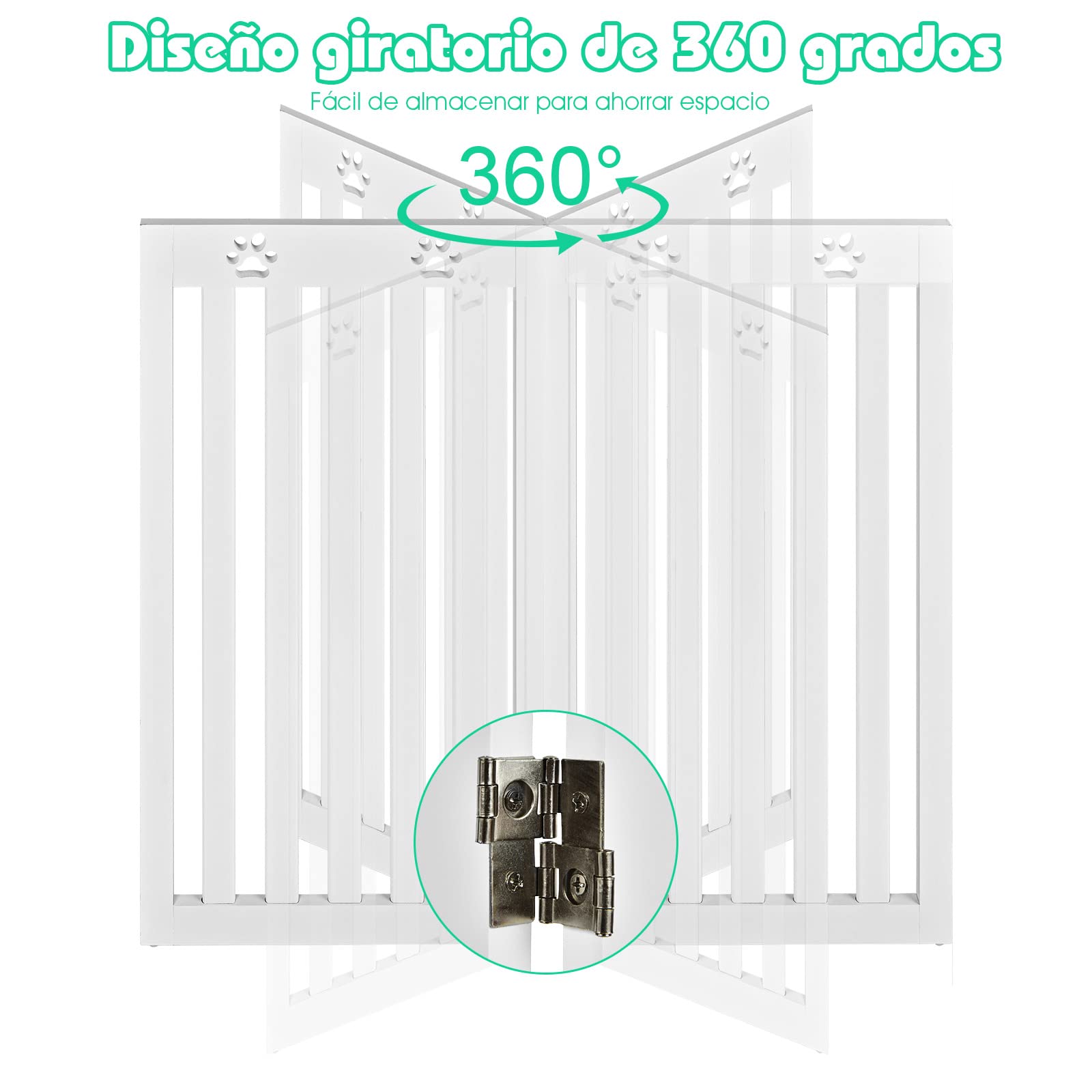 COSTWAY Cerca de Madera para Mascotas, Cerca Plegable para Perros con Bisagras Flexibles a 360° y 4 Paneles, Valla Interna 89,5 cm para Mascotas para Casa Escalera (Blanco, 4 Paneles)