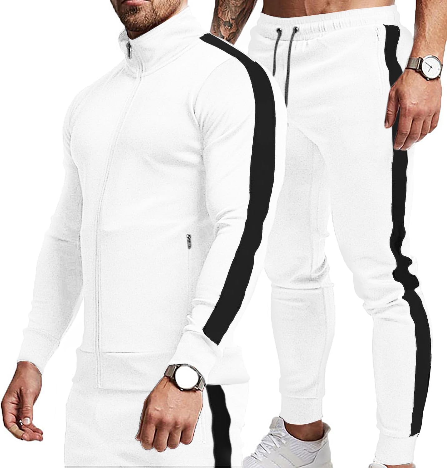 TEZO Men's Casual Active Tracksuits Full Zip Sports Jogging Suits Sets Athletic Running 2 Piece Sweatsuits with Zip Pockets