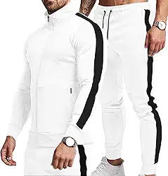 Conjunto de 2 peças de agasalho esportivo casual masculino com zíper e bolsos com zíper