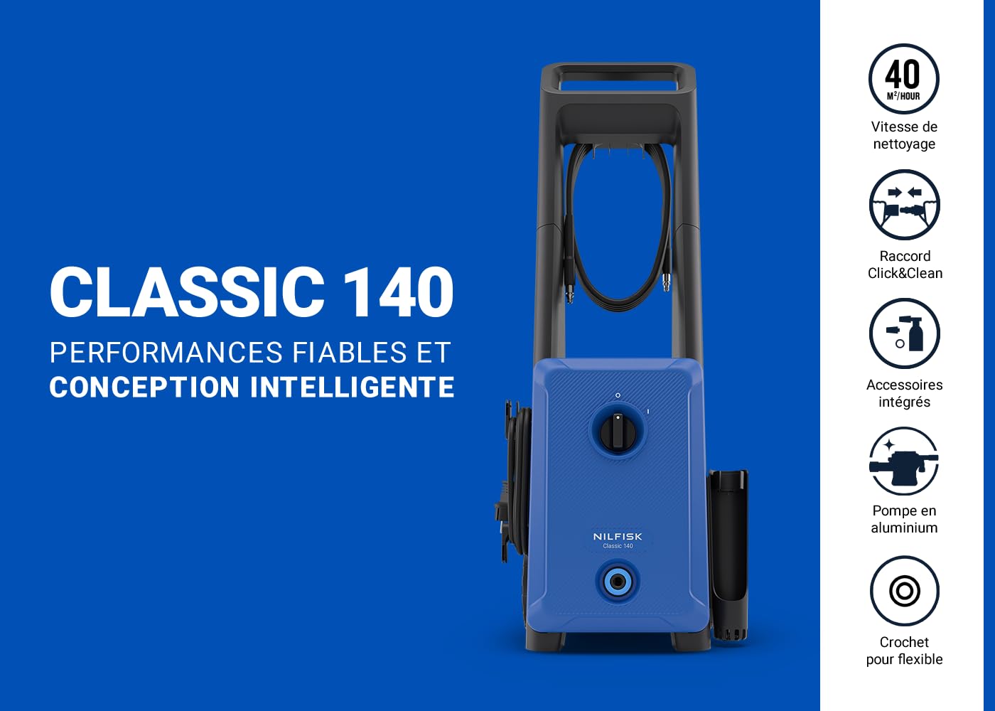 Nilfisk Classic Nettoyeur Haute Pression 140 Bar – Facile à Utiliser pour Terrasses, Voitures et Nettoyage Extérieur (2000 W)