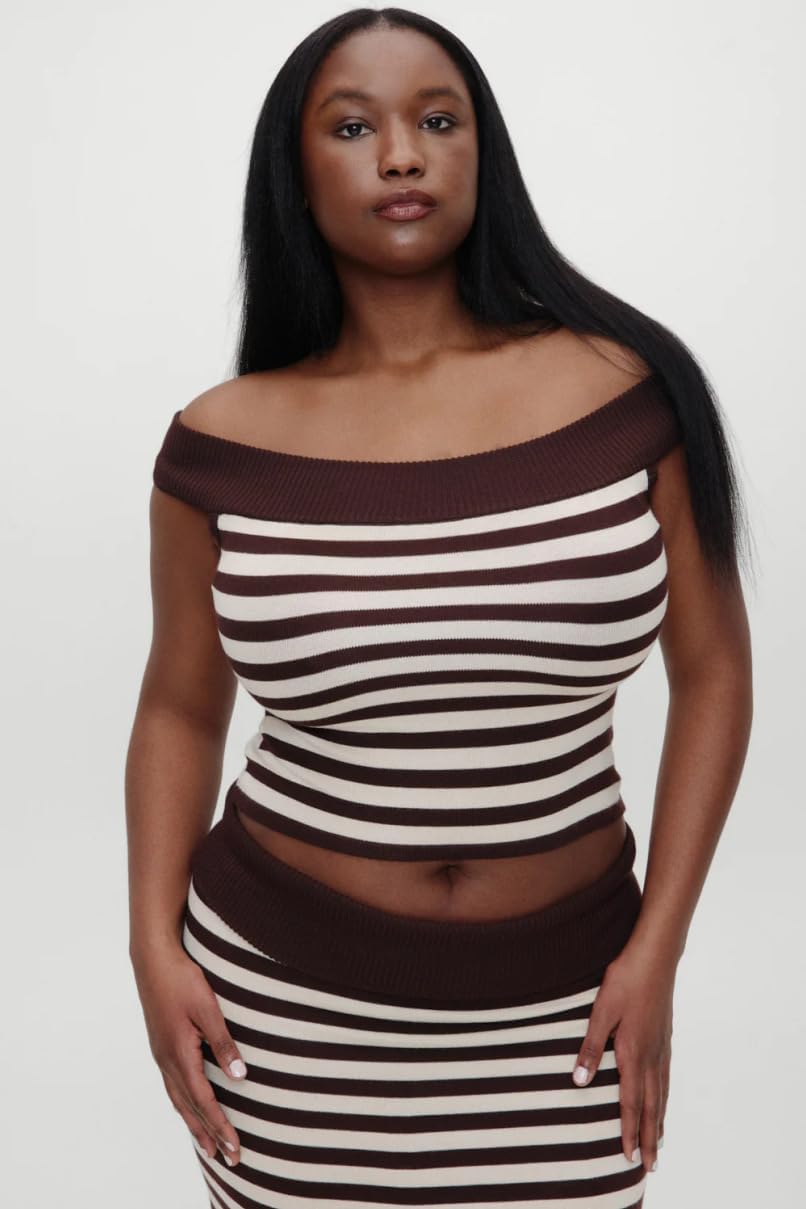 Womens Knit Skirt Outfits Stripe Off the Shoulder Top Maxi Wrap Skirt Sexy Going Out Sweater Skirt Set - Image 3