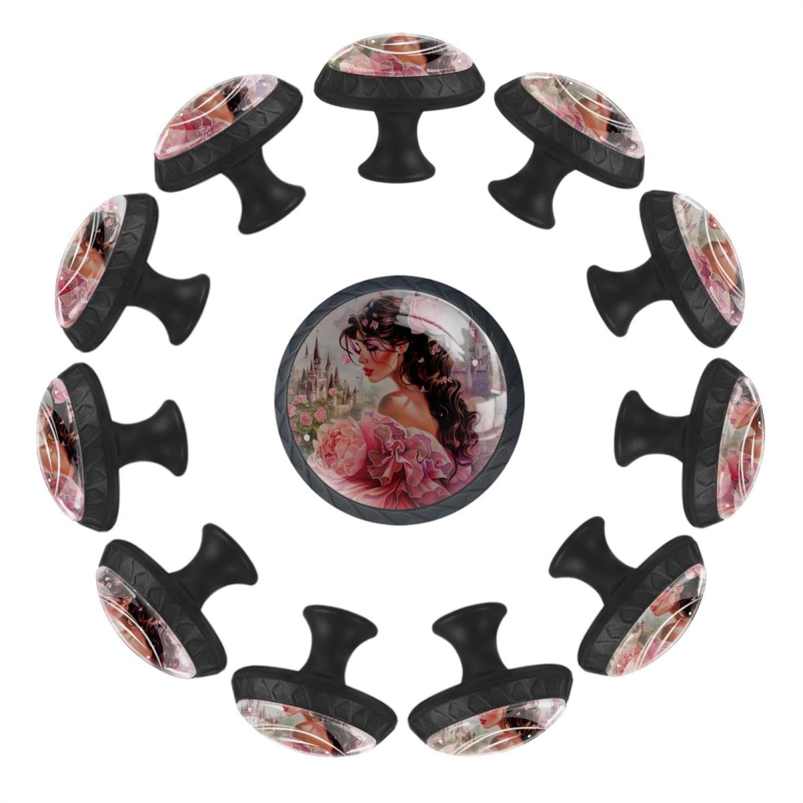 Lot de 12 boutons ronds pour placard et tiroir de cuisine de style princesse rose