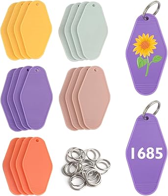 20 PCS Hotel Keychain Blanks, 5 Color Rainbow Plastic Rhombus Motel Keychains for DIY, with Keyrings