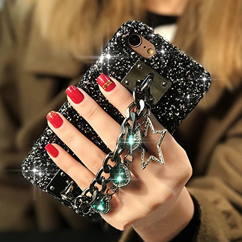 Kompatibel mit Hülle iPhone 8 Plus/7 Plus Hülle,Stern Edelstein Anhänger Handschlaufe Glänzend Glitzer Bling Diamant Strass Rhinestone TPU Silikon