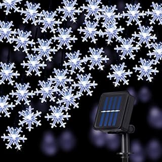 Snowflake Solar String Lights, 50LED 23ft 8 Modes Waterproof Solar Powered String Fairy Lights for Patio Home Gardens Outdoor Holiday Christmas Tree Party Decorations (White)