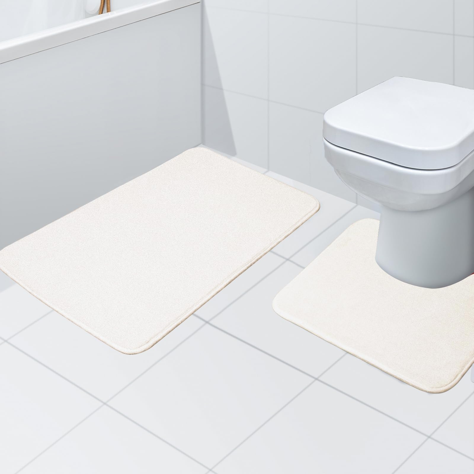 Rururug Badezimmerteppich Set 2 Teilig, Weiche Mikrofaser Badezimmermatte und wc Vorleger mit Ausschnitt, rutschfeste Badematte, Waschbar Badvorleger Set Weiß, 50x80+50x40 cm