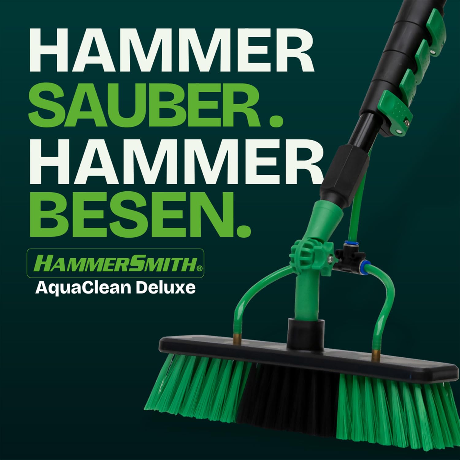 Hammersmith AquaClean Deluxe - Das Original aus dem TV - Besen mit Wasseranschluss - Waschbürste inkl. 3,6m Teleskopstiel - Wasserbesen - Fenster & Photovoltaik Reiniger