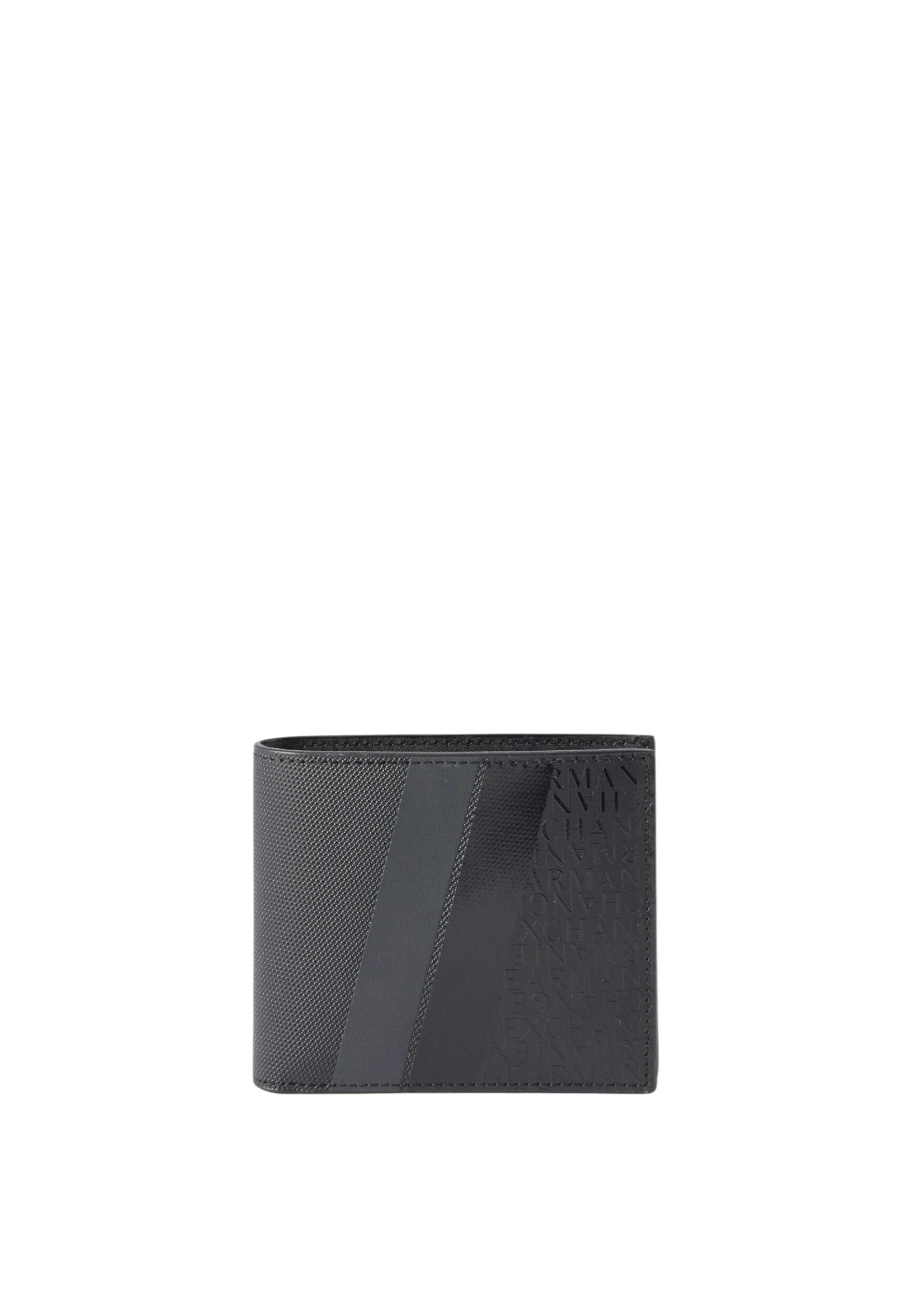 Armani Exchange Men's Dylan, Bifold Coin Pocket Two Stripes bi-fold Wallet, Black/Gunmetal, One Size
