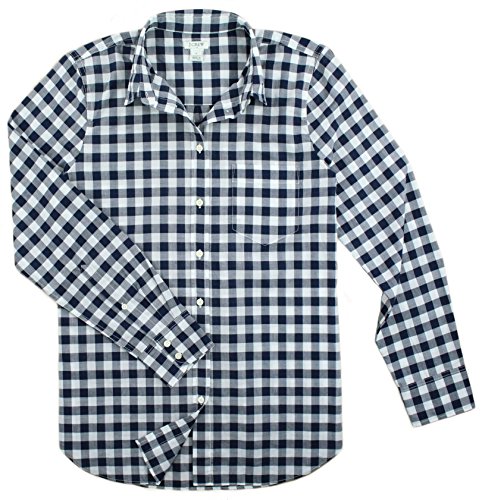 J. Crew - Women's - Classic Button Down, Boyfriend Fit, Navy and White Gingham, Large