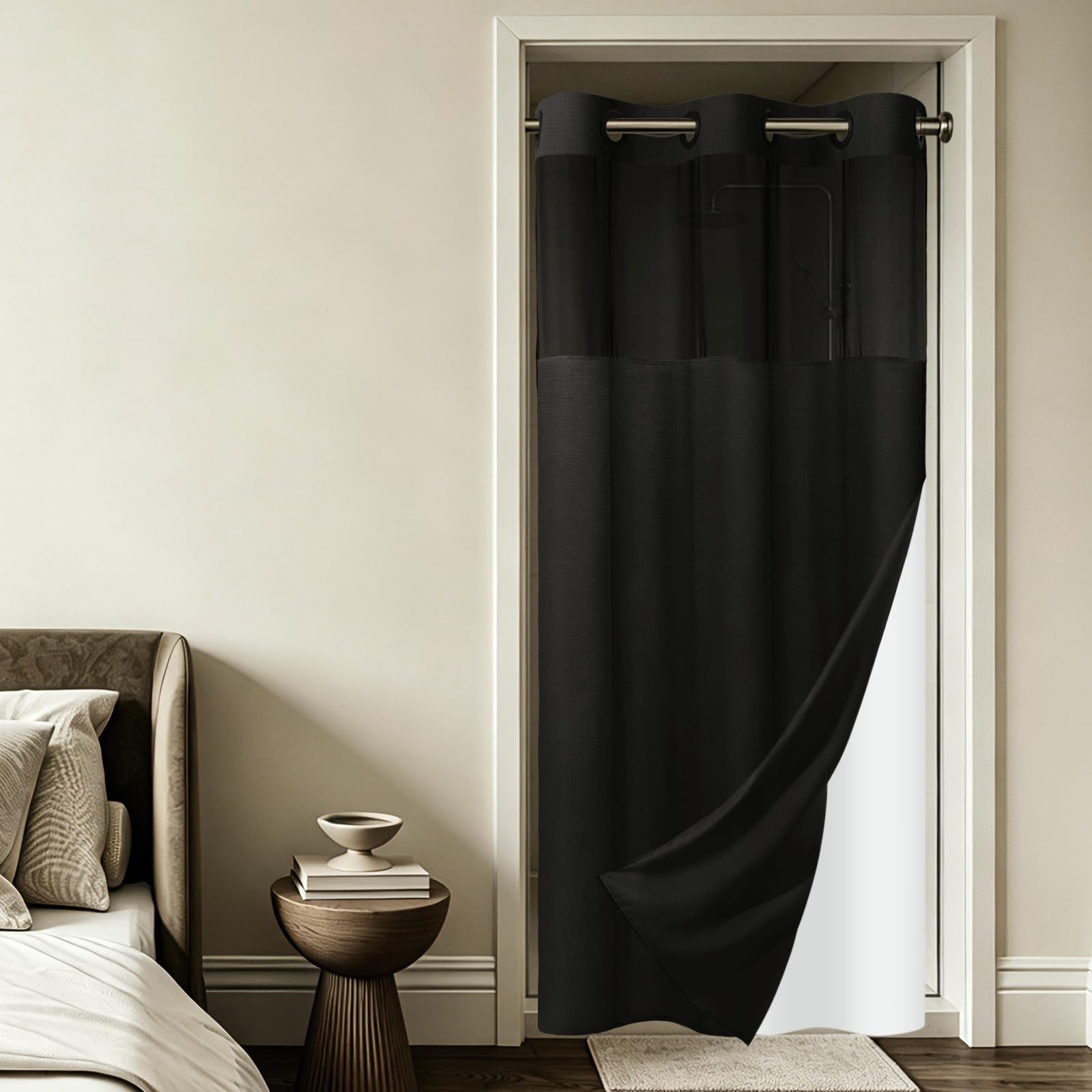 Photo 1 of SORTTO Ringless Slub Shower Curtain with Snap in Liner, 36x74, Black