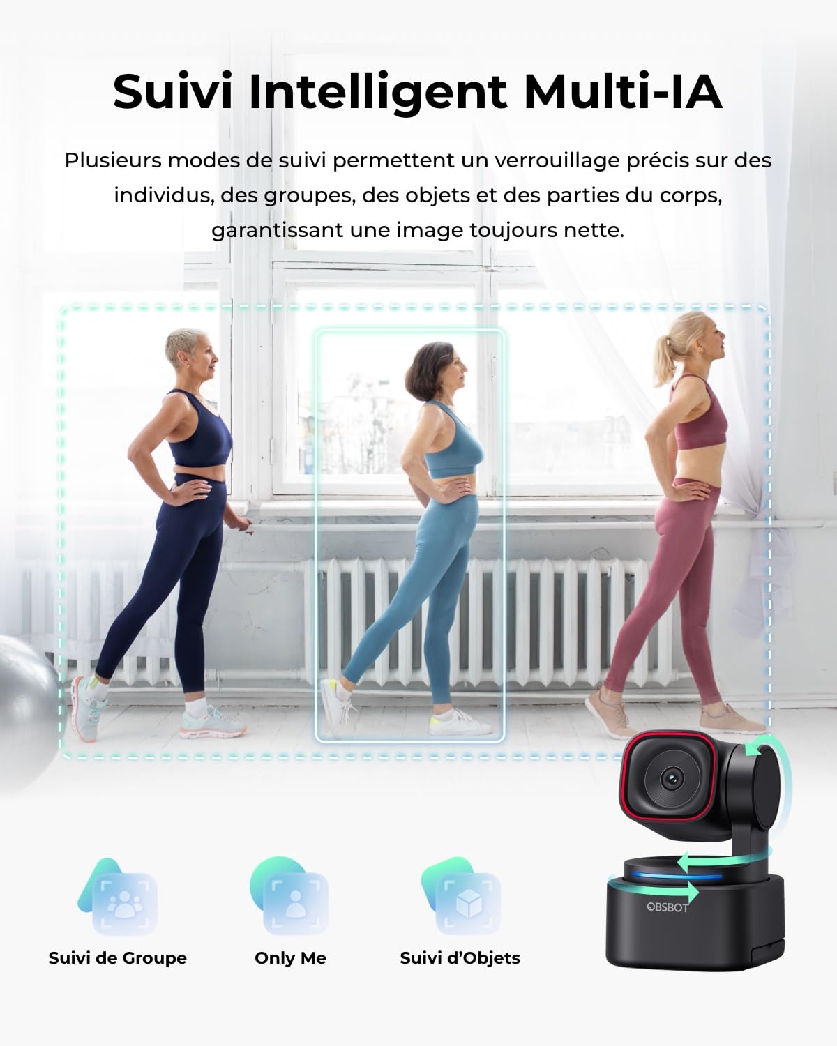 OBSBOT Tiny 3 Lite Webcam 4K avec Audio Spatiale AI – Caméra PTZ Compacte avec AI Tracking, Capteur 1/2", Tri-Mic, Voice Control, 120FPS, HDR, Webcam PC/Mac, Streaming, Meeting, Switch 2