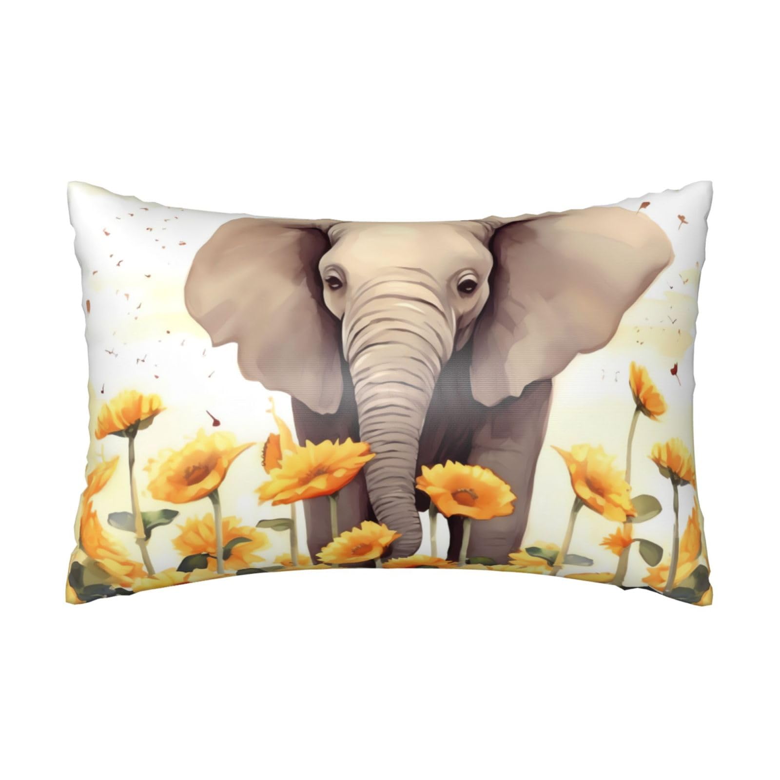 Satin Pillowcase for Hair and Skin, Elephant and Sunflower Pillow Case Queen Size 20x30 Inches, Cooling Silky Pillowcases with Zipper Ultra Smooth and Soft Pillow Cover for Sleeping