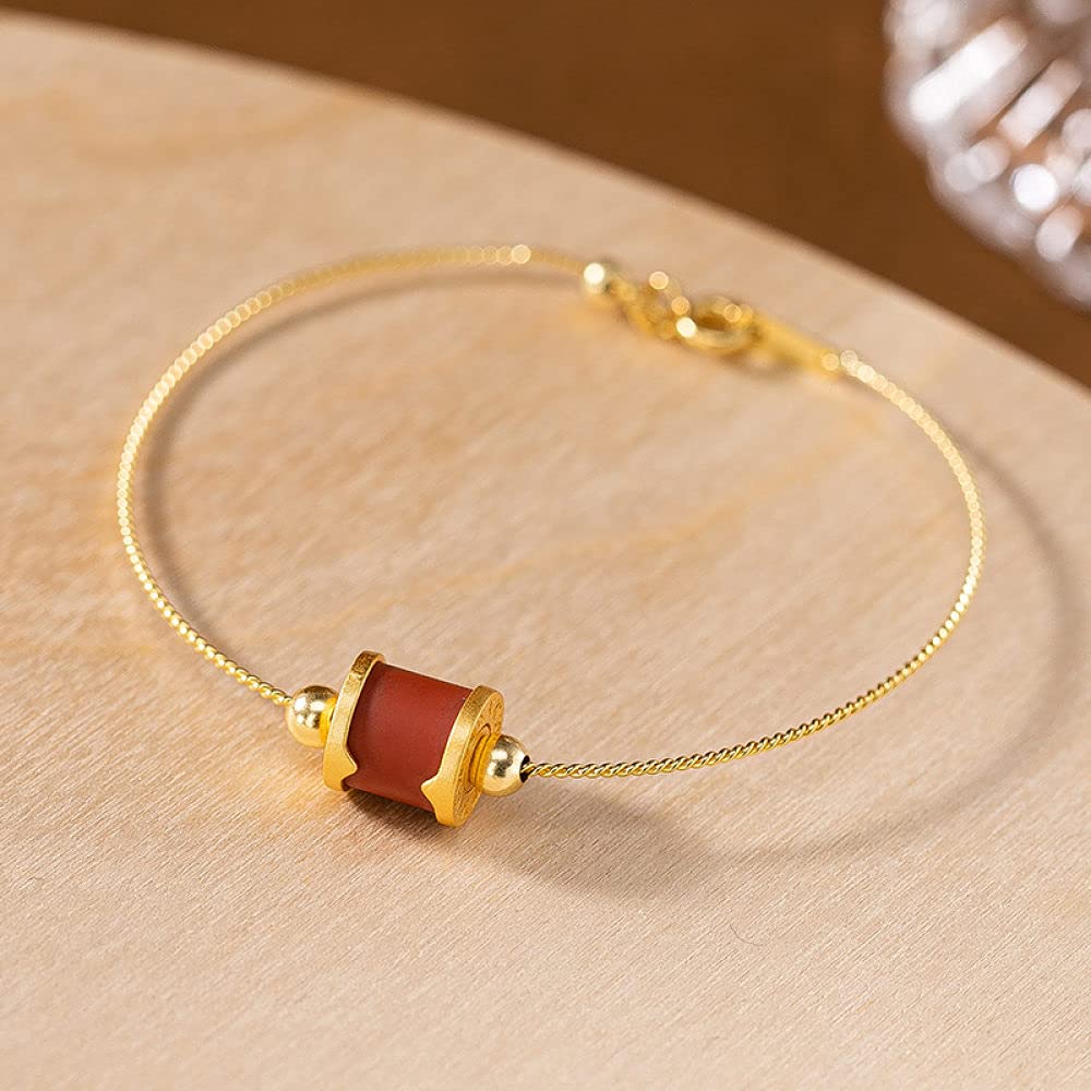 Girls Accessories Bracciale in Argento Sterling 925 Vintage per Donna Semplice Regolabile Placcato Oro Agata Rossa Perline a Botte Gioielli Classici Fascino Spiaggia Estiva Birthday Gift