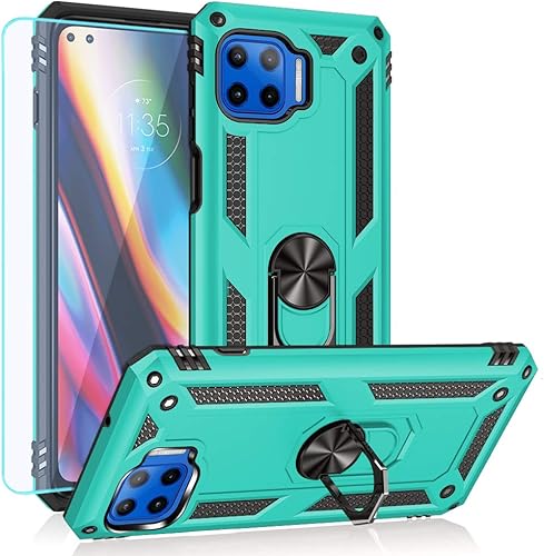 Funda para Moto One 5G UW, Moto One 5G, con protector de pantalla HD, grado militar soporte para automóvil con soporte híbrido de policarbonato