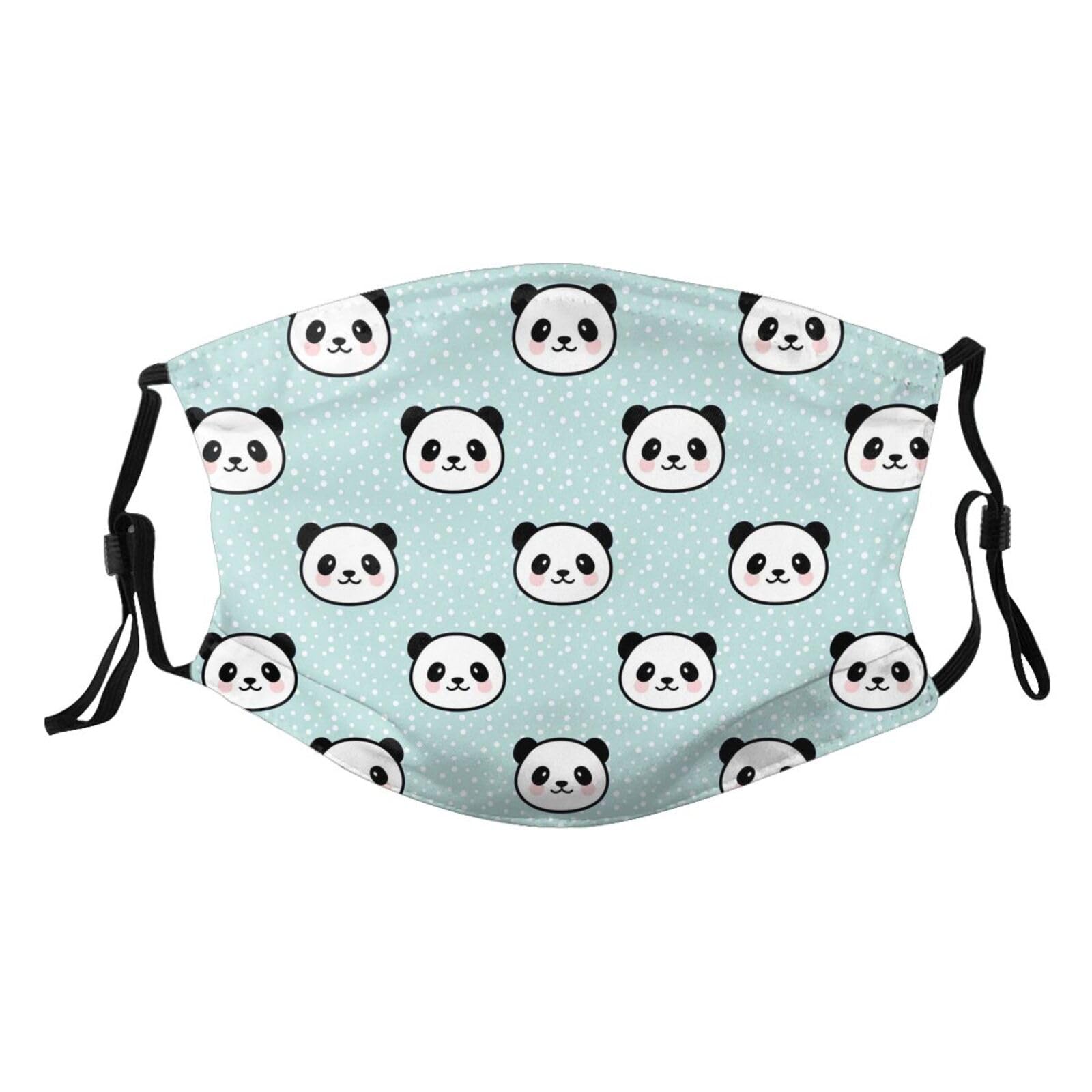 Yaxongx Cartoon Panda Print Face Mask Washable Reusable Adult Cloth Dust Mask 5-Layer Protection Activated Carbon Filter Adjustable Anti Dust Face Masks with 2 Filter for Women Men, 1 PCS