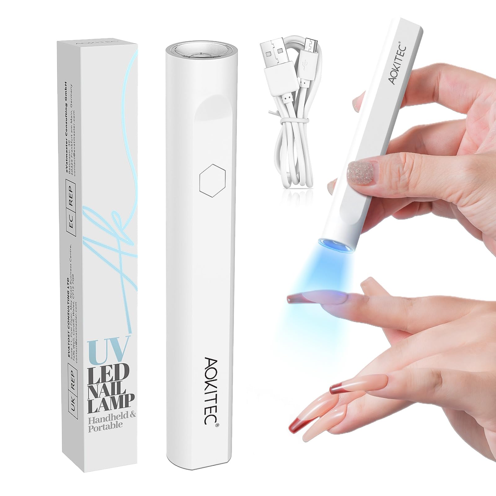 Aokitec Semi-permanent Nail Lamp, U V LED Nail Lamp, Nail Dryer for False Nails, Rubber Base for Nails, Gel Nail Stickers, Fast Drying of Fingernails and Toenails