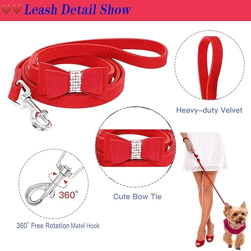 Miniatura 10 de Juego de collar para perro con correa, collares y correas ajustables para perros y gatos con diamantes de imitación y lazo de cristal brillante para