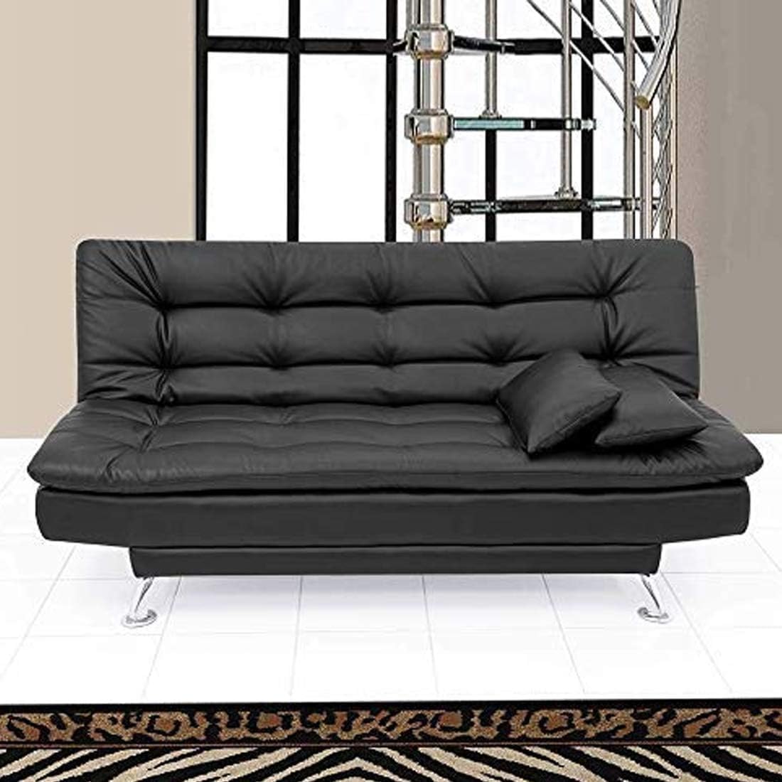 FURNY 3 Seater - Supersoft Leatherette Sofa Cum Bed in Black Color-image-24