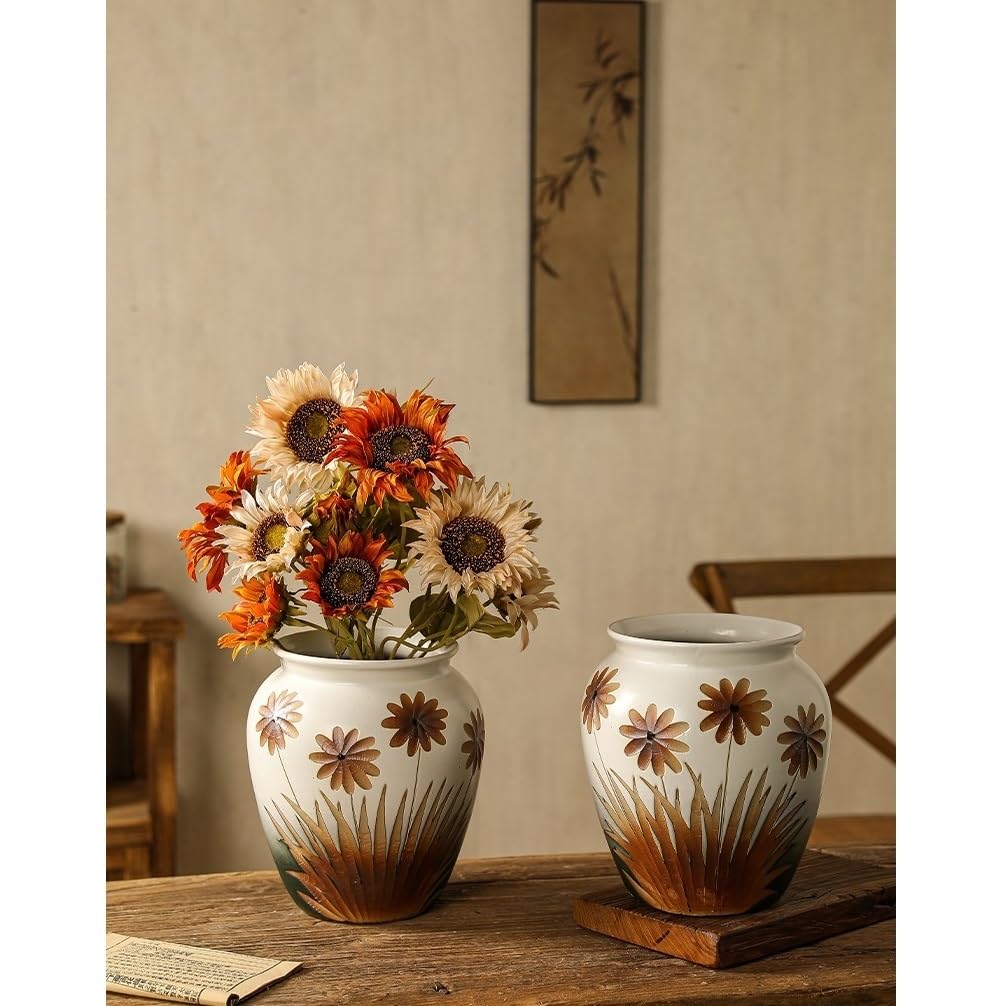 Pot de Fleur Pot de Fleurs Vintage en poterie Fait Main, 22 x 26 cm Pots de Plantes en céramique