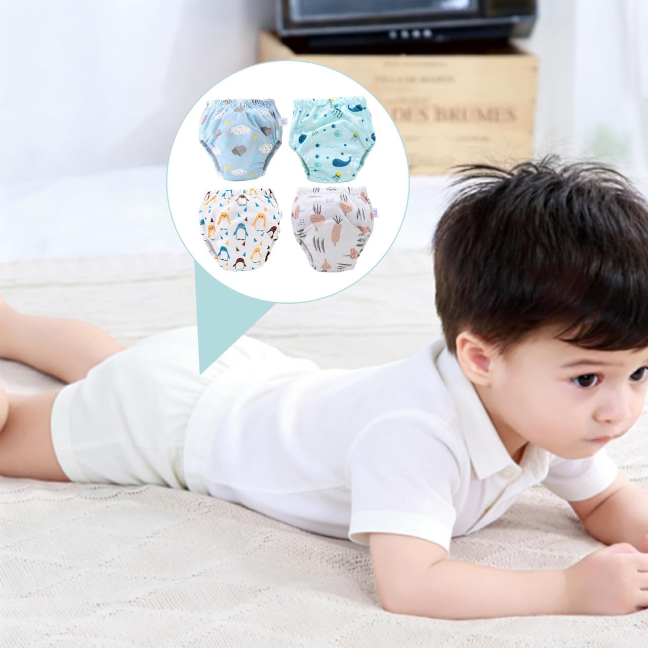 4 piezas Pañales de Entrenamiento Reutilizables para Bebés Pañales Lavables y Transpirables de Algodón para Cómodos y Duraderos con Diseños para Facilitar el Uso del Wc y Niñas