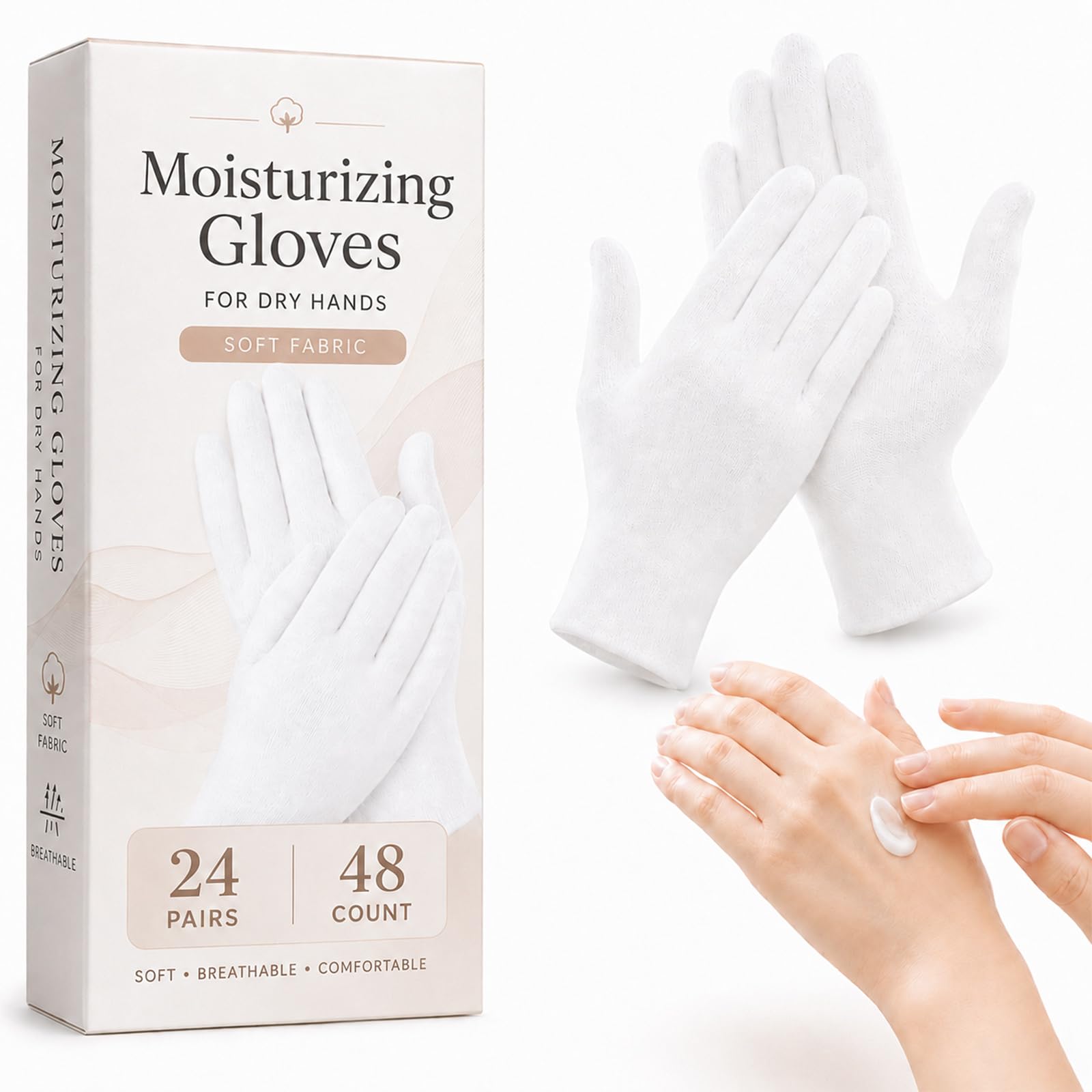 48 Pcs White Cotton Gloves for Dry Hands Sleeping, Men&Women Soft Sleep Gloves for Eczema and Moisturizing Overnight, Stretchable SPA Glove Costume for Coin Jewelry Inspection, Halloween, Art handling