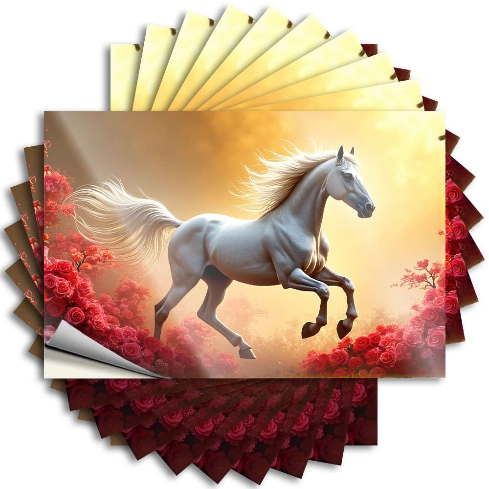 Bumper Fun Peel and Stick - A Majestic White Horse Gallops Amidst Vibrant Red Flowers. Bottle Summer Waterproof Vinyl for Winter(12X18CM)