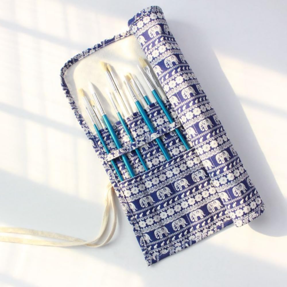 KAISELINNA Knitting Needle Wrap Roll Up Case Crochet Hook Storage Bag Pins Case Empty Organizer Holder(Canvas, Elephant) - Image 4