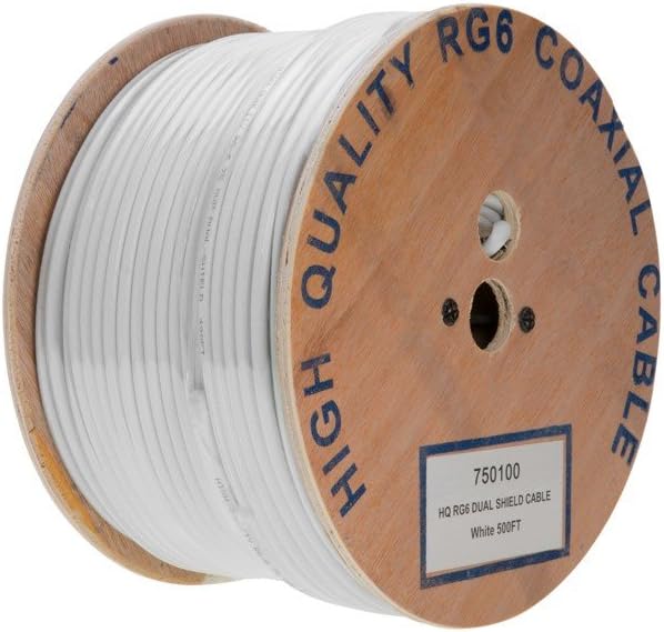 Exсluѕіvе Dіѕсоunt 70% Prісе RG6 500ft Dual Shield Coaxial Cable, 18 AWG Copper Clad Steel Conductor, Foam PE Core, 60% aluminum braid, PVC Jacket, Reel in Box (500FT, White)