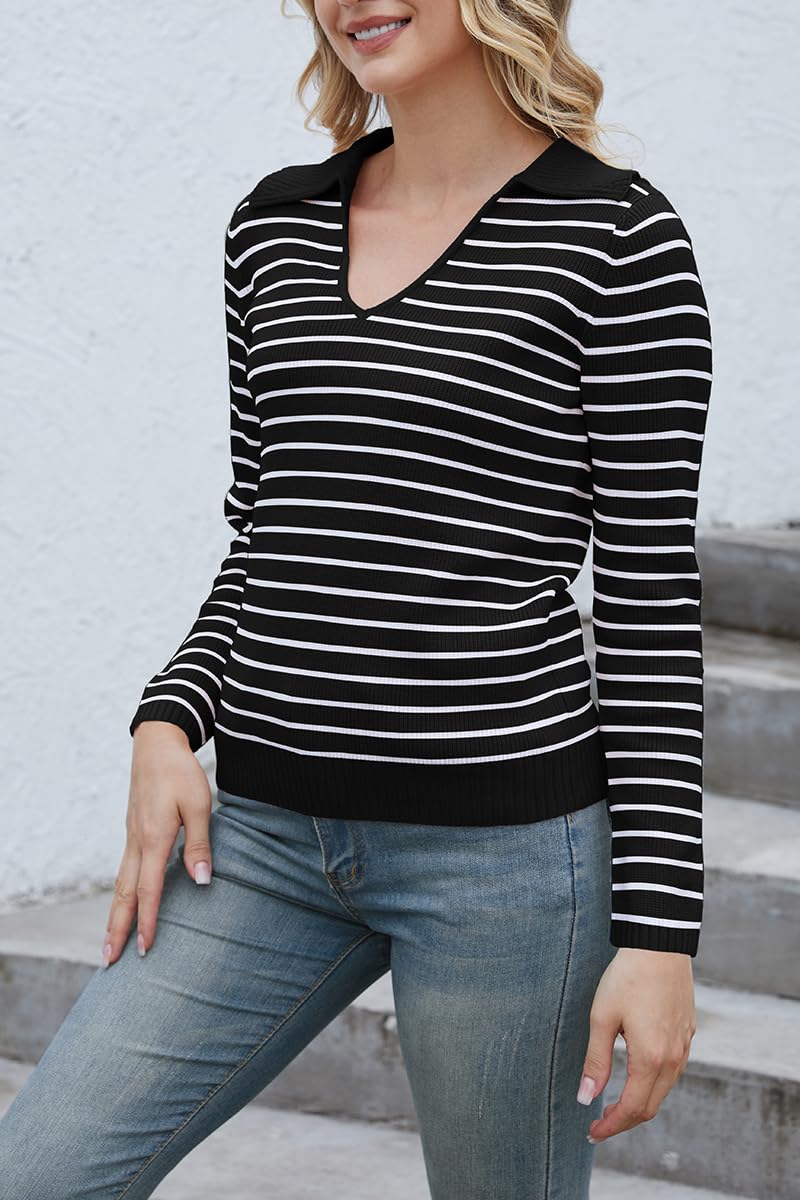 UNCLECAT Maglione da donna a righe con scollo a V a maniche lunghe top autunno inverno casual maglia pullover maglioni vestiti