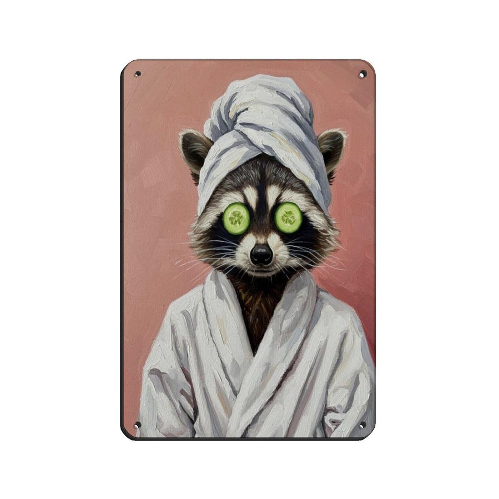Bathroom Spa Art, Raccoon,bath Kids Décor Retro Poster Metal Tin Sign Chic Art Retro Iron Painting Bar People Cave Cafe Family Garage Poster Wall Decoration 8x12inch(20x30cm)