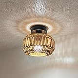 Boho Rattan Lampe Deckenleuchte - Die Deckenlampe mit einem dekorativen Handweben Lampenschirm aus Papier Rattan fügt sich nahtlos in die Trends wie Vintage, Natur, Boho und Hygge ein